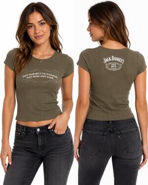Jack Daniel's Women's Olive Ribbed Graphic Baby T Shirt XL